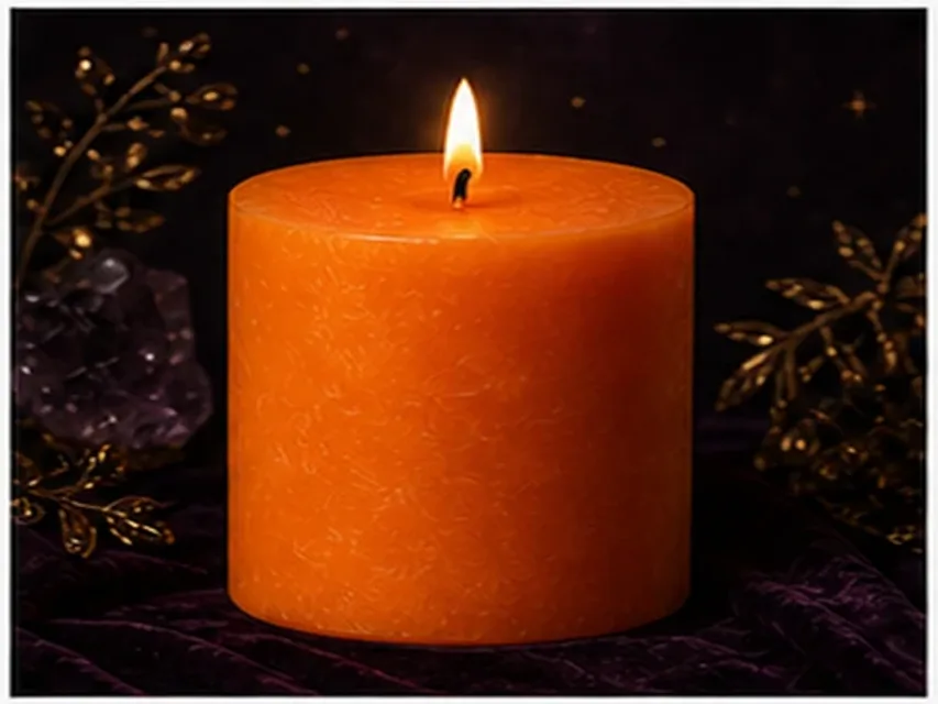 Vela naranja real encendida