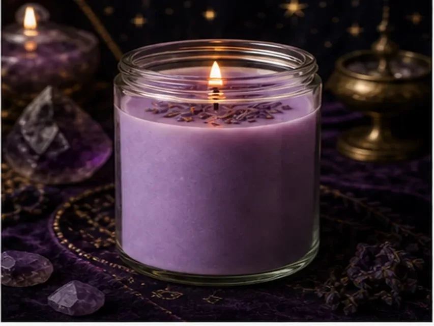 Velas en tarro real encendida