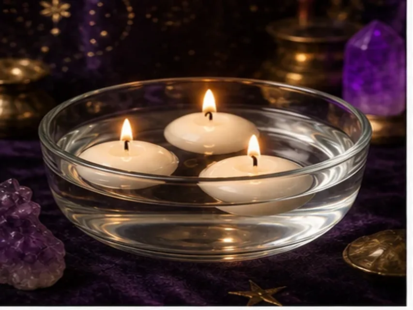 Velas flotantes real encendida